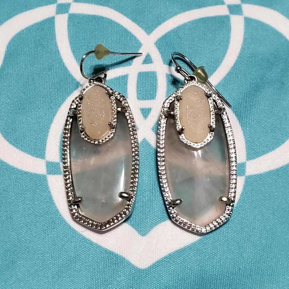 Kendra Scott Danielle Double Drop Earrings Silver Iridescent White Statement